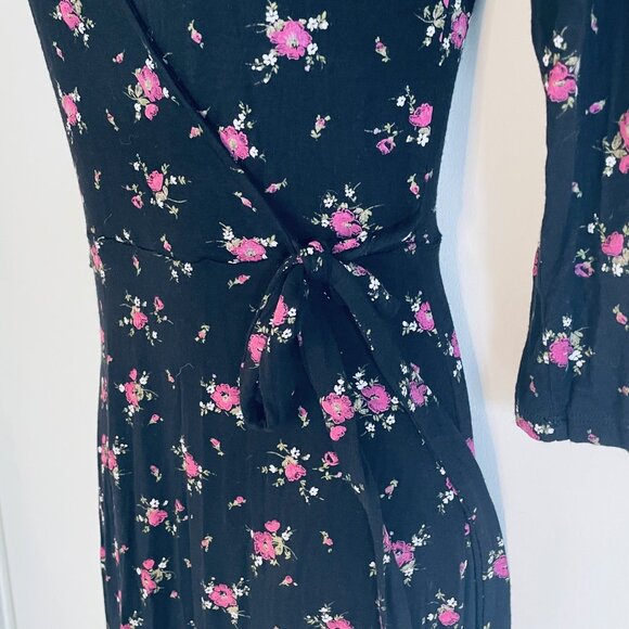 Miss Selfridge Women's 4 Black Dark Floral Faux Wrap Dress NEW Whimsy Goth - Picture 5 of 8